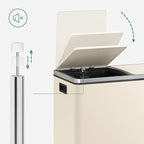SONGMICS Trash Can, 2 x 8 Gallon (2 x 30 L) Garbage Can for Kitchen, with 15 Trash Bags, 2 Compartments, Plastic Inner Buckets and Hinged Lids, Airtight, Almond Color ULTB201A01
