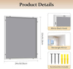 Silver Bathroom Mirror for Wall, 24x32 Inch Rectangle with Metal Frame, Modern Vanity for Bathroom Living Room, Entryway Hangs Horizontal or Vertical