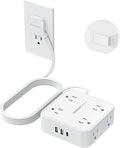 TESSAN 10 Ft Flat Plug Extension Cord with Multiple Outlets, Surge Protector Power Strip with 3 USB(1 USB C) 8 Outlets, 900J Protection, Desk Charging Station for Home, Dorm Room Essentials, White