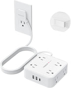 TESSAN 10 Ft Flat Plug Extension Cord with Multiple Outlets, Surge Protector Power Strip with 3 USB(1 USB C) 8 Outlets, 900J Protection, Desk Charging Station for Home, Dorm Room Essentials, White