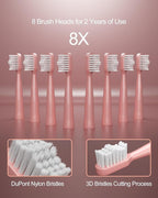 AJELU Pink & Blue Gradient Rechargeable Sonic Electric Toothbrush for Adults, 5 Modes with Smart Timer, 8 Replacement Brush Heads Soft Bristles, High Vibration, Perfect for Home, Travel, Gift