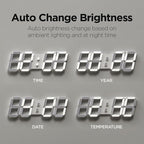 mooas 3D LED Clock, Multi-Function LED Clock (Calendar, Alarm, Temperature) (15.3" Big Plus White Wall Clock with Remote Control)