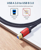 JSAUX USB 3.0 Printer Cable, Type A Male to B 3.0 Male (3.3ft/1M) USB 3.0 Type B Upstream Cord Nylon Braided Compatible with Docking Station, External Hard Drivers, Scanner, Printer and More(Black)