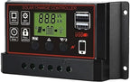 Solar Charge Controller, Solar Panel Charge Controller Intelligent Regulator with Dual USB Port 12V/24V, Auto Paremeter Adjustable LCD Display PWM（Black, 30A）