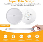 RLEDPZTX Led Flush Mount Ceiling Light,9 Inch 18w 1860lm,3000k/4000k/6000k 3CCT Selectable, Round Modern Flat Panel Super Slim Led Ceiling Light,for Living Dining Kitchen Bedroom Room (4Pack-White)