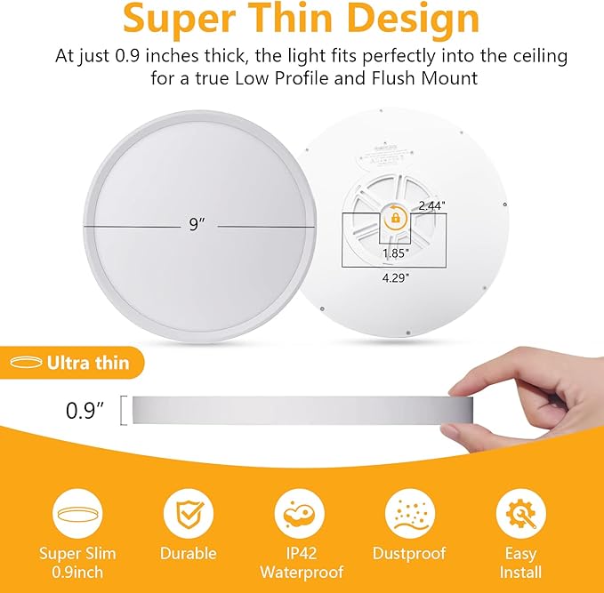 RLEDPZTX Led Flush Mount Ceiling Light,9 Inch 18w 1860lm,3000k/4000k/6000k 3CCT Selectable, Round Modern Flat Panel Super Slim Led Ceiling Light,for Living Dining Kitchen Bedroom Room (4Pack-White)
