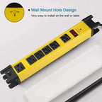 CCCEI Heavy Duty Power Strip Surge Protector with 15A, 6 Plug Industrial Shop Workshop Garden Metal Multiple Outlets, 10FT Extension Cord 1200 Joules ETL Listed, Yellow