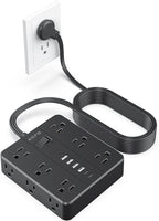 AOFO 15FT Surge Protector Power Strip,12 AC Outlets with 6 USB Ports (2 USB-C), Flat Plug Extension Cord with Multiple Outlets, Wall Mount for Home Office,Dorm, Black