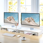 TEAMIX 2 Pack White Monitor Stand Riser - 20 inch, Wooden Desktop Stand for PC/TV/Laptop/Printer, Monitor Riser with Storage, Computer Stand with Keyboard Organizer
