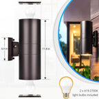 wowlite Modern Outdoor Wall Light with Dusk to Dawn Sensor 2 Pack, LED Cylinder Up Down Wall Light Outdoor 2700K Warm Light Bronze Exterior Light Fixture, IP65 Waterproof Wall Sconce for Porch Garage