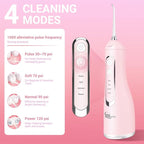 JNGOODS Cordless Water Dental Flosser Oral irrigator,JNGOODS 300ml Rechargeable Water flosser for Teeth IPX7 Waterproof 4 Modes Portable Oral Irrigator with 4 Jet Tips, Travel Home use (Pink)