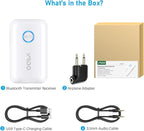 YMOO Bluetooth 5.3 Transmitter Receiver for 2 Wireless Headphones/Speaker/Airplane, 3.5mm Jack AUX Bluetooth Audio Adapter, 22h Long Range AptX Low Latency for Smarphone/Tablet/PC/TV/Home Stereo