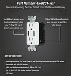 DATA COMM Electronics 45-0231-WH USB Recessed Media Outlet Box, In-Wall Cable Management, Duplex Receptacle,4.0 Amp Dual USB Ports, Large Cable Pass-Through, Design for Thin Mounts & TV, White
