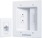 ECHOGEAR TV Cord Hider for Wall Mounted TV – Dual Outlet in-Wall Cable Management Kit for Power & Low Voltage Cables – Includes 6.25”L x 8”H x 3.95”D Module, Wall Template, Saw, 6ft Extension Cord