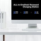 Recessed Power Strip Socket, Furniture Flush Mount Charging Station, Desk Power Strip with Outlets,USB Ports,Desk Outlet for Side Table or End Table (White, 45W USB-C Ports)