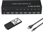 RuiPuo 7Port HDMI Switcher 4K@60Hz 5In 1Out HDMI Selector with IR Remote Supports Full HD 4K/1080P/3D & HDCP2.2 for Switch,Xbox,PS4/PS5,Fire Stick,Roku,Apple TV etc.