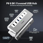P9 USB C Hub, intpw 9-in-1 USB C Hub Multiport Adapter with 4K HDMI, PD 100W, Type-C & 2 USB A 3.0 5Gbps, 2 USB A 2.0, SD/TF Card Reader, Aluminum USB Hub for Laptop, iPhone 17 Series, MacBook, iPad