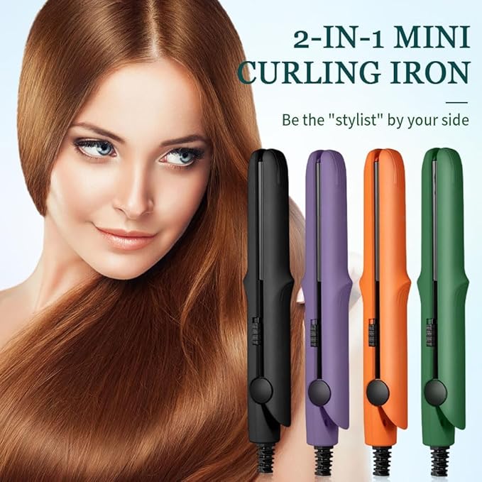 2 in 1 Mini Dual Purpose Curling Iron, 2026 New Portable Curling Wand & Flat Iron Hair Straightener, Mini Wave Hair Curling Iron Wand for Short and All Hair Types (Green)