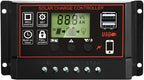Solar Charge Controller, Solar Panel Charge Controller Intelligent Regulator with Dual USB Port 12V/24V, Auto Paremeter Adjustable LCD Display PWM（Black, 30A）