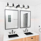 WINSHEN 5-Lights Black Bathroom Vanity Light Fixtures Over Mirror, Modern Vanity Wall Sconce Lighting with Globe Seeded Glass Lampshades for Bedroom Kitchen Hallway