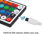 RGB LED Strip Light Remote Controller, 44 Key IR Remote with 2-in-1 4 Pin Connector, Dual Output Dimmer for 12V-24V DC 5050/3528 LED Tape Rope Lighting, 30ft Range