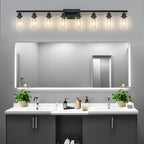 DIKAIDA 8 Light Bathroom Vanity Lights Over Mirror, 52inch Black Vanity Lights Fixtures Matte Black Modern Vanity Lights Black Bathroom Wall Lighting for Mirror Bedroom,Living Room