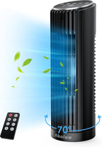Abolee Tower Fan for Bedroom, 23ft/s Desk Fan with Remote, 70° Oscillating Desk Fan, 4 Speeds, 4 Modes,12Timer, 13'' Bladeless Portable Fan for Bedroom Office Home Black