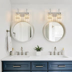 FDPBY Crystal Vanity Lights 2-Light Chrome Wall Lamp Modern Crystal Bathroom Light Fixtures Over Mirror 13.77" Long Bathroom Wall Sconce