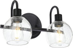 WINSHEN Black 2-Lights Wall Sconce Lighting with Seeded Glass Lampshades Industrial Bathroom Vanity Light Fixtures for Hallway Kitchen Bedroom