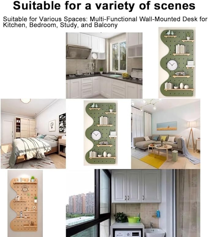 Wooden Wall Organizer - Versatile Hanging Display Panel for Home & Office, Entryway & Kitchen Storage Solution, Perforated Wood, Green (23.6"x47.2")