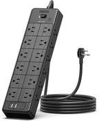 24 Widely Outlets 5 Ft Extension Cord NTONPOWER 15A/1875W Power Strips,Black Extension Cord 25FT with 4 USB Ports(2 USB C), Wall Mount Holes for Home, Office