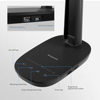 Honeywell LED Desk Lamp - HWT-H2 Sunturalux™ Eye-Caring Foldable Desk Light with USB A+C Dual Charging Port 4 Color Modes Dimmable Table Lamp for Home Office Bedroom Reading Study Work - Black