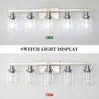DIKAIDA Bathroom Vanity Light, 5-Light Nickel Modern Matte Wall Sconce Lighting with Clear Glass Shade, Wall Lights,Bath Vintage Wall Mounted Lamps for Mirror Bedroom Living Room