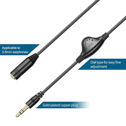PChero 6.6 FT Extension Cable with Volume Control, 3.5mm Male to 3.5mm Female Audio Jack Extender Aux Extension Adapter Cord for Phone, Tablets, MP3 Players & More