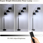 Fansdrick Floor lamp with Remote, 3 Light Arc Floor Lamps for Living Room, 2400LM Tall Standing Floor Lamps with Black Shades, 80" Large Floor Lamp for Bedroom, Office