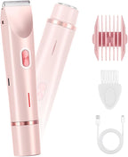 Bikini Trimmer for Women 2 in 1 Dual Head - IPX7 Waterproof Painless Electric Razors for Beauty, Pubic Hair, Face, Legs & Underarms– Portable Cordless Shaver with Fast Charging, Easy Cleaning (Pink)