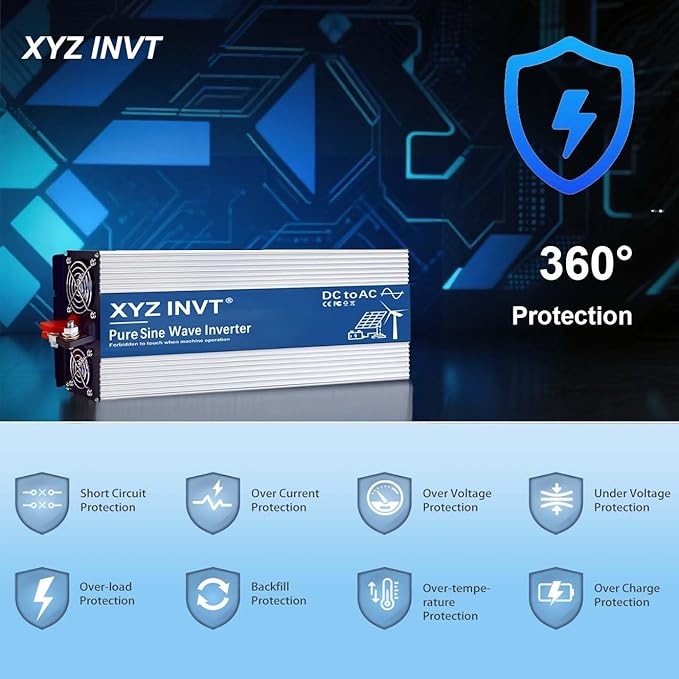XYZ INVT 4000W Pure Sine Wave Inverter 24V to 120V AC, 8000W Peak Power - Portable Power Converter for Solar System, Off-Grid Home, RV, Truck & Camping
