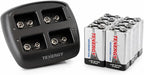 Tenergy TN294 4 Bay 9V Li-ion Battery Charger and 8 Pack 9V 600mAh Li-ion Rechargeable Battery