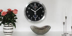 HITO 10 Inch Silent Wall Clock Battery Operated Non Ticking Glass Cover Silver Aluminum Frame, for Kitchen, Bedroom, Home Office, Living Room Decor (Black)