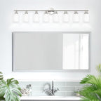 Guliaofo 8-Light Vanity Lights, Brushed Nickel Bathroom Light Fixture with Striped Textured Milky White Glass Shade, E26 Modern Vanity Lighting Fixture for Bathroom Wall Sconce Light Over Mirror