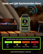 3-in-1 Portable Carbon Monoxide Detector.Visual Alarm for Camping,Travel,RV.More Than 300H Standby . Equipped With a Flashlight, Magnetic Back and Hook.Featuring CO, Temperature and Humidity Sensors