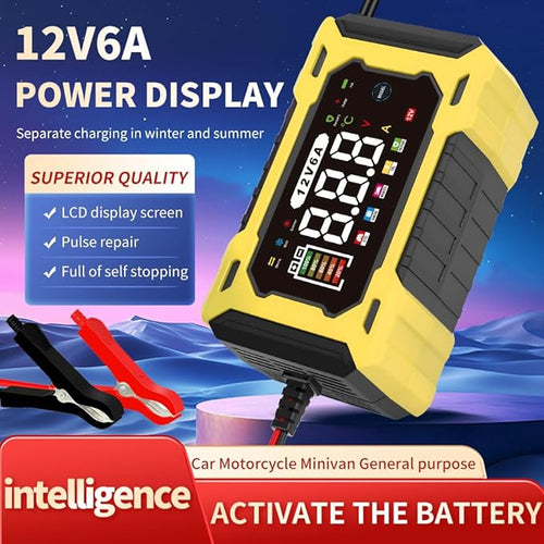 6-Amp 12V Smart Car Battery Charger, Battery Maintainer Trickle Charger with Desulfator, Pulse Repair & Overcharge Protection - for Car Lawn Mower Marine Lead-Acid Batteries (Yellow)