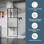 Goodyo Shower Door 34“ X 72” Fixed Frost Tempered Glass Shower Screen Panel for Walk-in Bathroom, Black Framed 3 Pieces Glass Door
