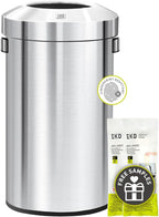 EKO 16-Gallon Round Stainless Steel Open Top Trash Can, Large Commercial Waste Bin with Detachable Lid and Carrying Handle, Brushed Metal Garbage Bin for Home, Office, Restaurant, Restroom