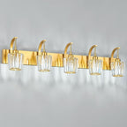 FDPBY Modern Bathroom Vanity Light, 5-Light Gold Wall Sconce with Crystal Accents, Over Mirror Bathroom Lighting Fixture, 42.52" Long Dimmable Vanity Lamp for Makeup, Easy Installation