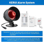 KERUI Home Security System Indoor Outdoor Weather-Proof Siren Window Door Sensors Motion Sensor Alarm with Remote Control More DIY, Wireless House Hotel Garage Shop Burglar Door Alarm, NO WIFI/GSM/APP