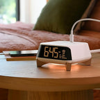 Brandstand CubieTime Zen White | Alarm Clock Charger with White Noise and Sunrise Alarm | 2 USB-C Ports | 2 Tamper Resistant Outlets |Night Light