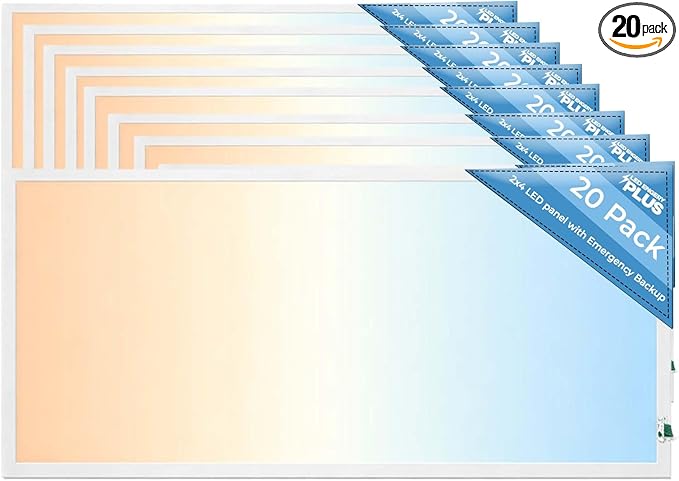 2X4 LED Flat Panel Light with Emergency Battery Backup, 50W 3000K/4000K/5000K, 0-10V Dimmable, 6500 Lumens, LED Drop Ceiling Lights, 100-277V, DLC UL Listed, Ultra Thin Back-Lit (20 Pack)