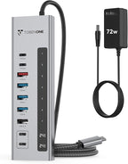 TobenONE Powered USB C Hub, 11-in-1 10Gbps USB C Splitter with 5 USB-A and 5 USB-C, 72W Adapter, 100W PD-IN, 45W USB C Charging Port, USB C Expander for Laptop/PC, MacBook, iPad,Phone(Not for Monitor)
