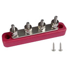 4 x #10 (M5) Studs Bus Bar, Ampper 4.2" Power Distribution Block Brass Battery BusBar Junction with Cover for Auto Boat Amplifier and More (Red)